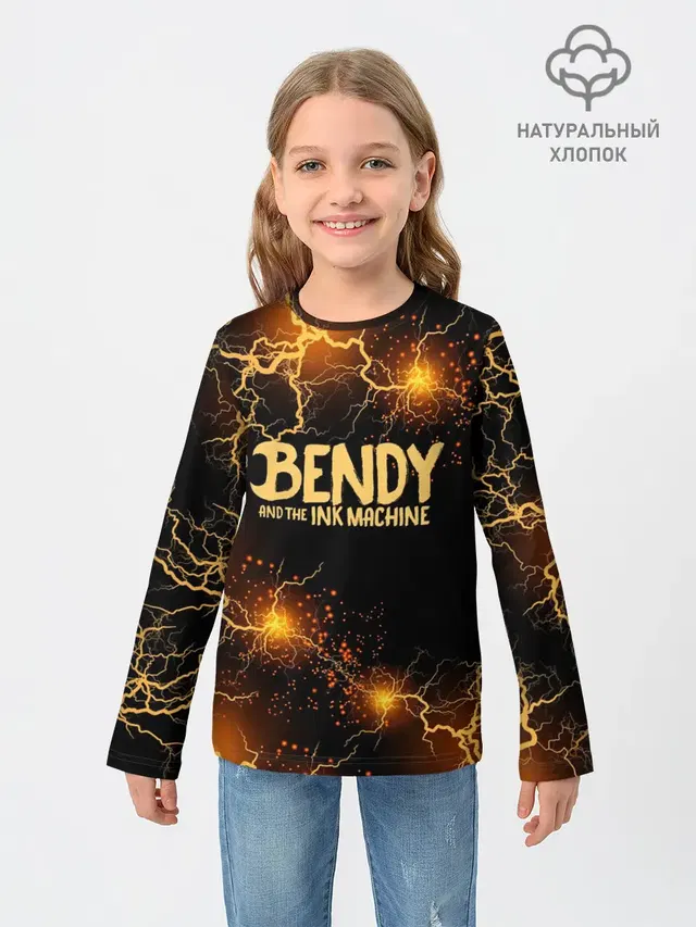 Детский лонгслив с принтом «Bendy and the ink machine — BENDY LOGO»