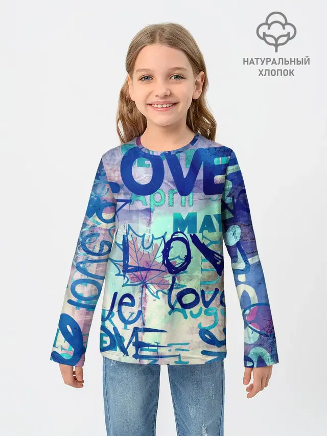 Детский лонгслив с принтом «Love»