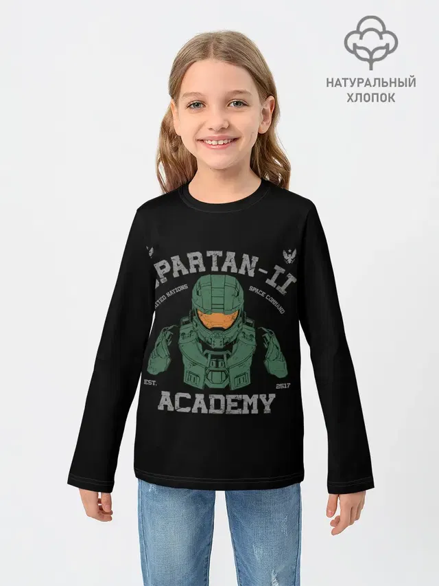Детский лонгслив с принтом «Spartan - 2 Academy»
