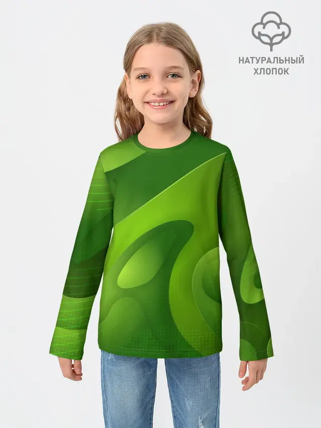 Детский лонгслив с принтом «Модные — 3d Green abstract»