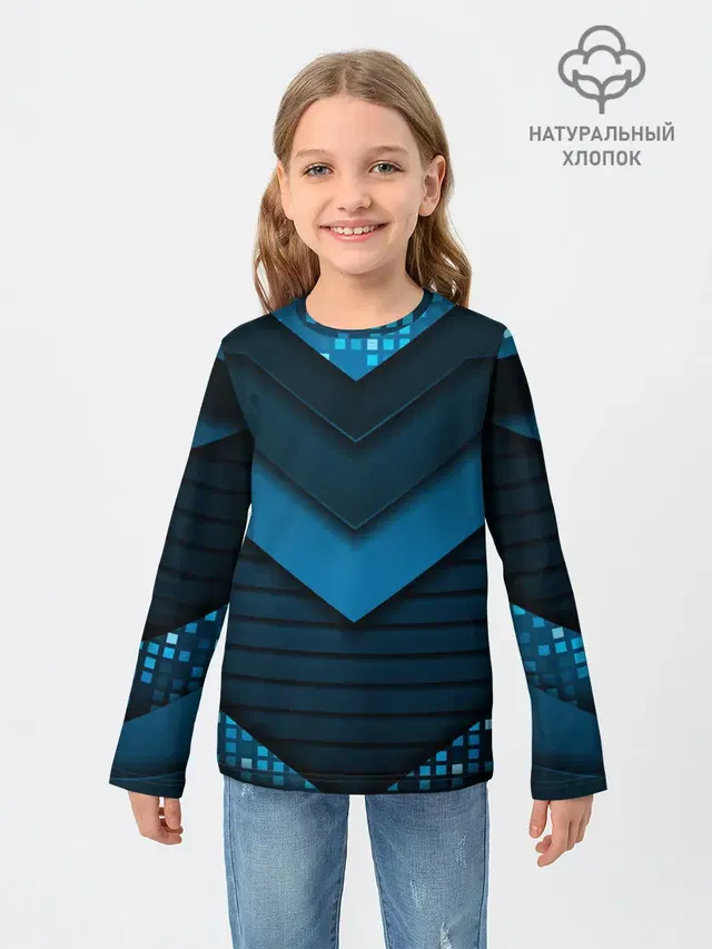 Детский лонгслив с принтом «Модные — 3D luxury blue abstract»