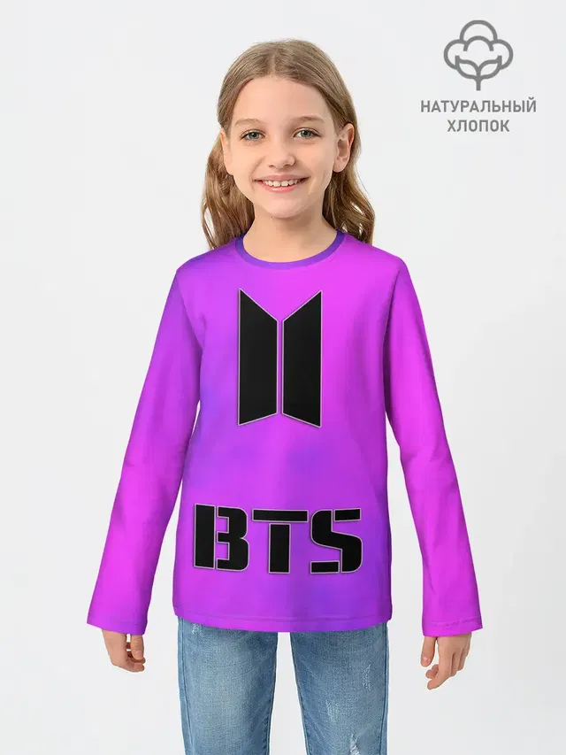 Детский лонгслив с принтом «BTS — BTS ЮЖНОКОРЕЙСКИЙ БОЙБЕНД»