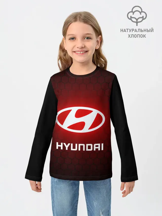 Детский лонгслив с принтом «Hyundai Хендай RED Style — ХЕНДАЙ — RED STYLE»
