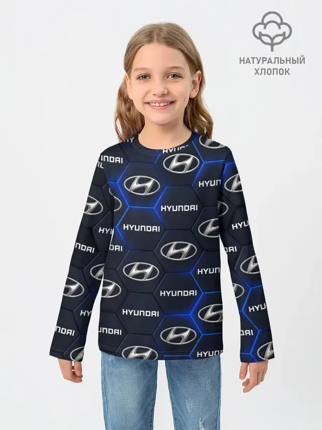 Детский лонгслив с принтом «Hyundai — ХЕНДАЙ — 3D ПЛИТЫ»