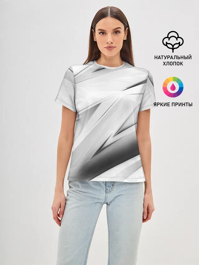 Женская базовая футболка с принтом «Геометрия — GEOMETRY STRIPES WHITE»