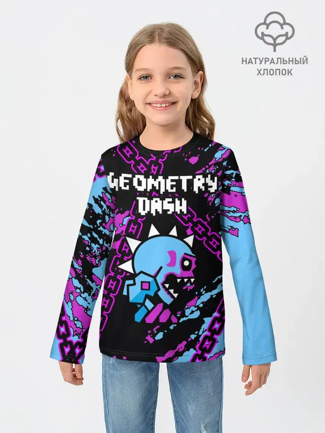 Детский лонгслив с принтом «Geometry Dash»