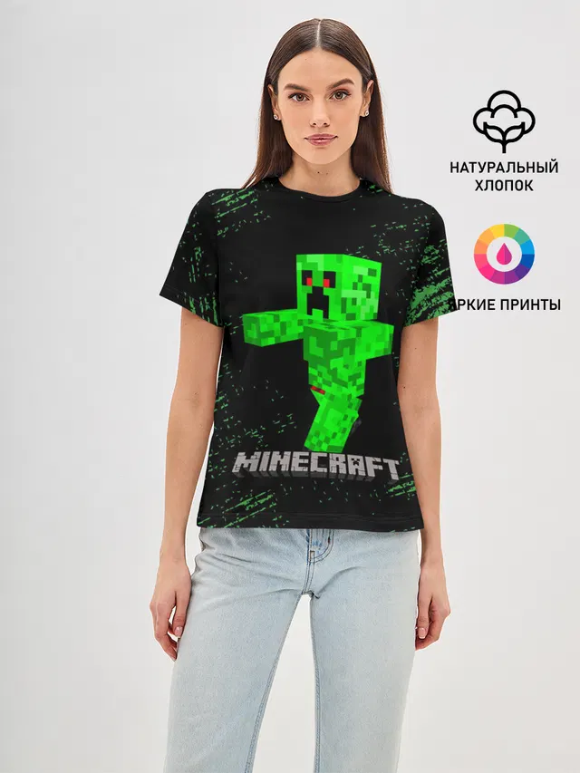 Женская базовая футболка с принтом «Майнкрафт — MINECRAFT CREEPER»