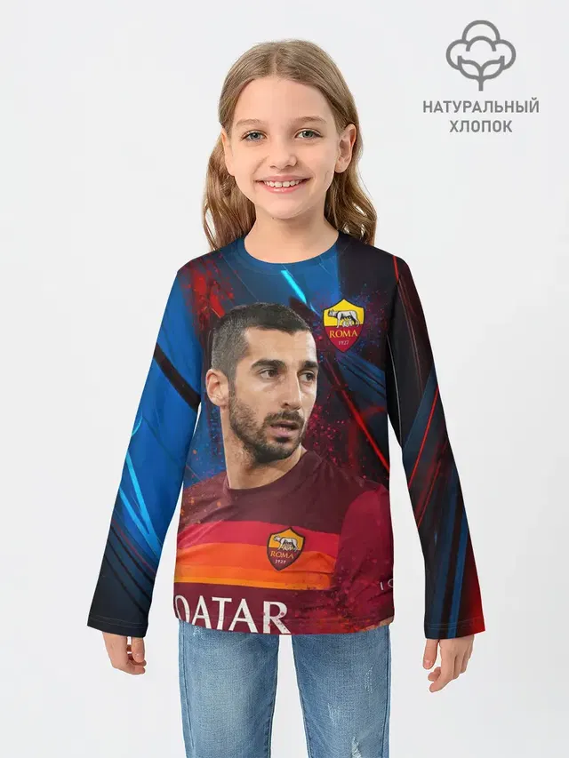 Детский лонгслив с принтом «Генрих Мхитарян — Henrikh Mkhitaryan — Roma»