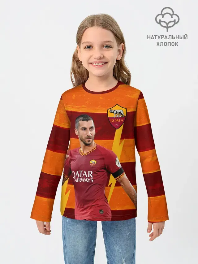 Детский лонгслив с принтом «Генрих Мхитарян — Henrikh Mkhitaryan — Roma»