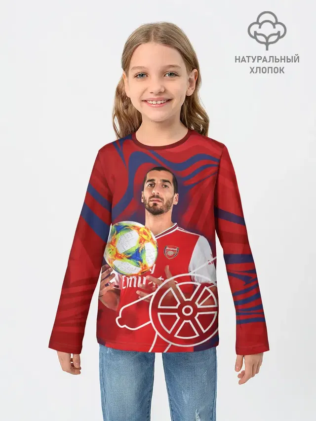 Детский лонгслив с принтом «Генрих Мхитарян — Henrikh Mkhitaryan — Arsenal»