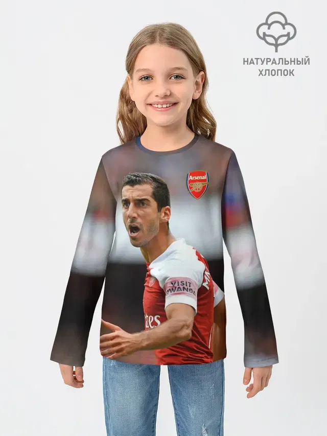 Детский лонгслив с принтом «Генрих Мхитарян — H. Mkhitaryan — Arsenal»
