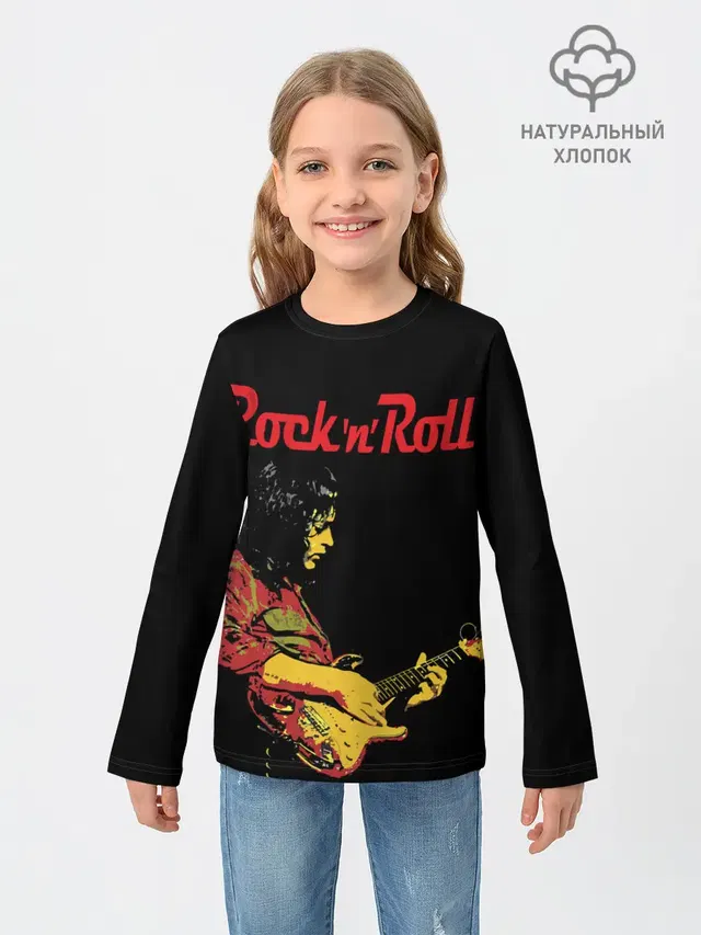 Детский лонгслив с принтом «Guitarist — ROCK N ROLL»