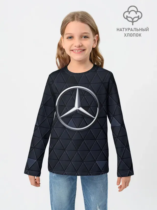 Детский лонгслив с принтом «Merсedes — MERCEDES BENZ — 3D Geometry 3Д»