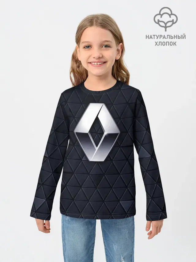 Детский лонгслив с принтом «Renault — RENAULT РЕНО 3Д ГЕОМЕТРИЯ 3D»