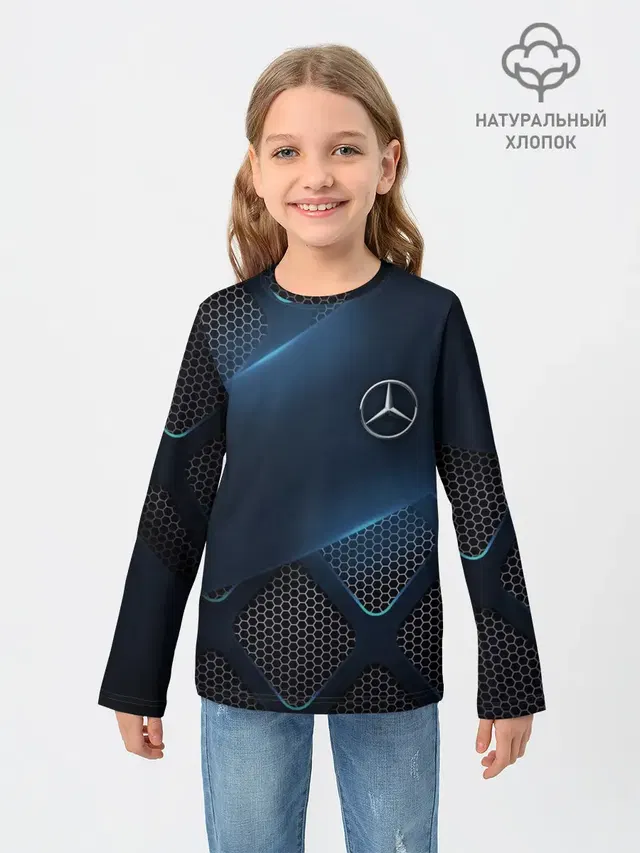 Детский лонгслив с принтом «Merсedes — MERCEDES BENZ — 3D Geometry 3Д»
