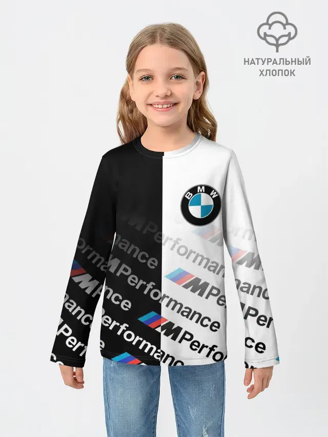 Детский лонгслив с принтом «BMW — M PERFORMANCE ГРАДИЕНТ»