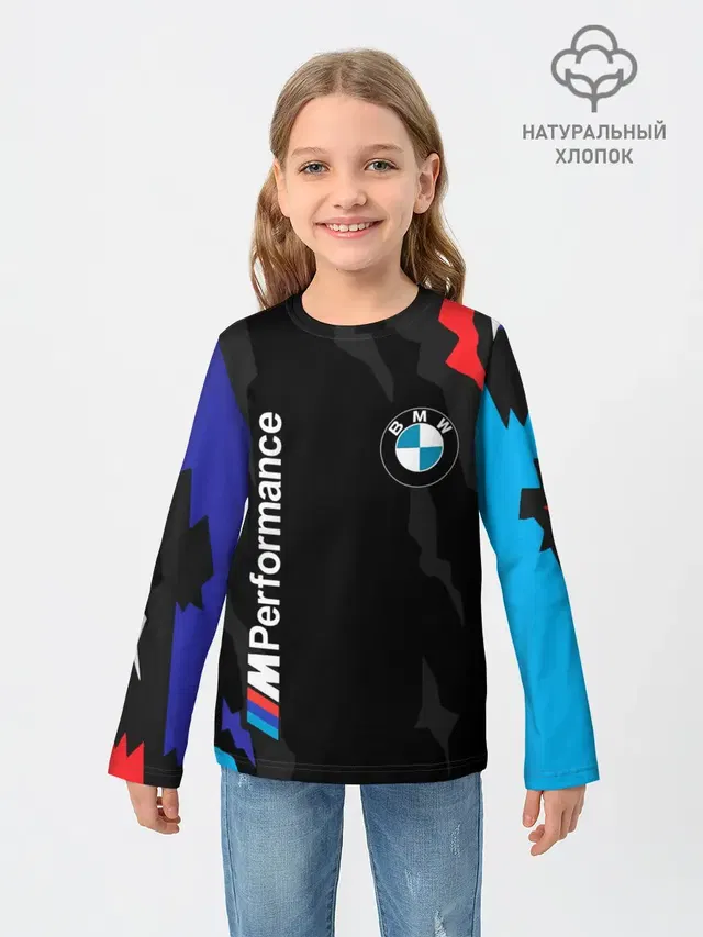 Детский лонгслив с принтом «BMW — BMW M PERFORMANCE — БМВ М»