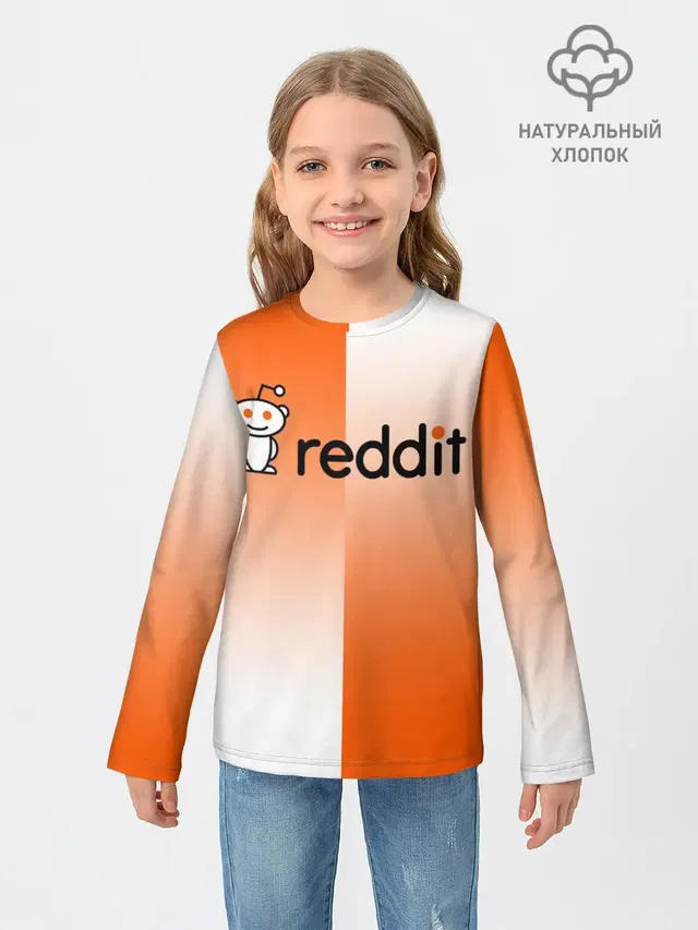 Детский лонгслив с принтом «Социальные сети — REDDIT — РЕДДИТ — ГРАДИЕНТ»