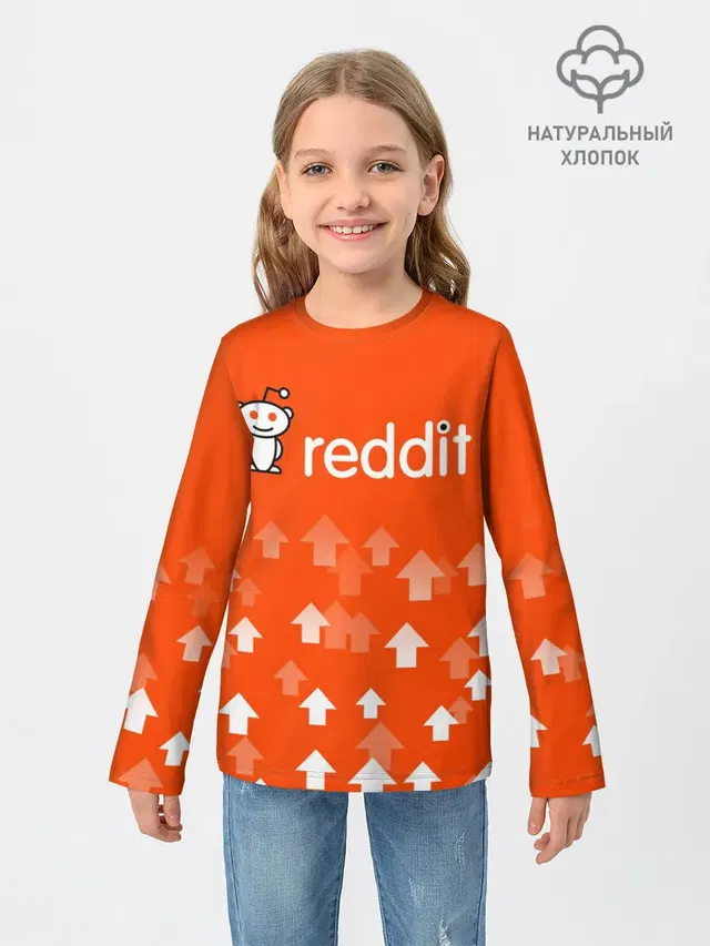 Детский лонгслив с принтом «Социальные сети — REDDIT — РЕДДИТ — UPVOTED»