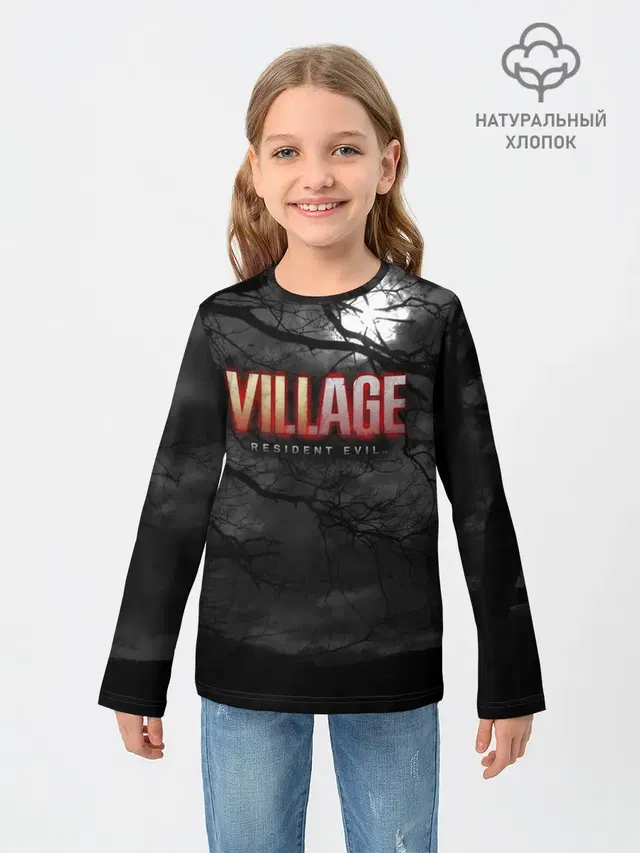 Детский лонгслив с принтом «Tree silhouette — Resident Evil: Village $$$»