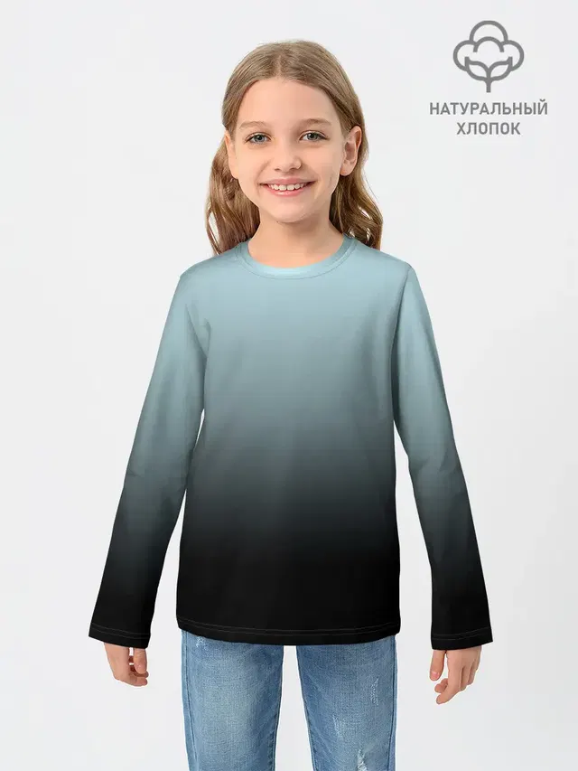 Детский лонгслив с принтом «Текстуры — Black and Blue gradient»