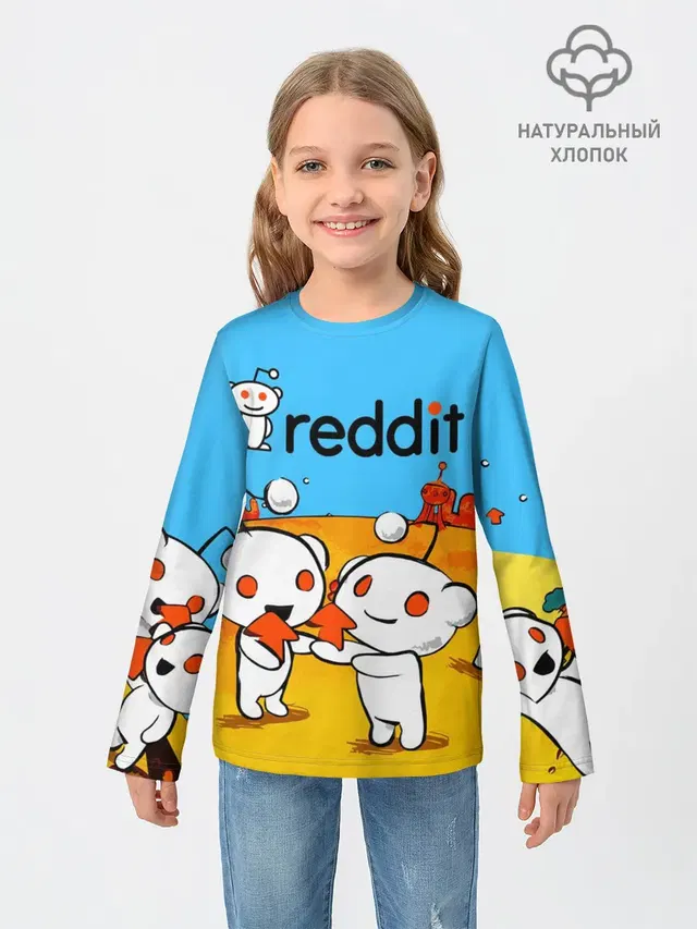 Детский лонгслив с принтом «Социальные сети — REDDIT — РЕДДИТ — UPVOTE ART»