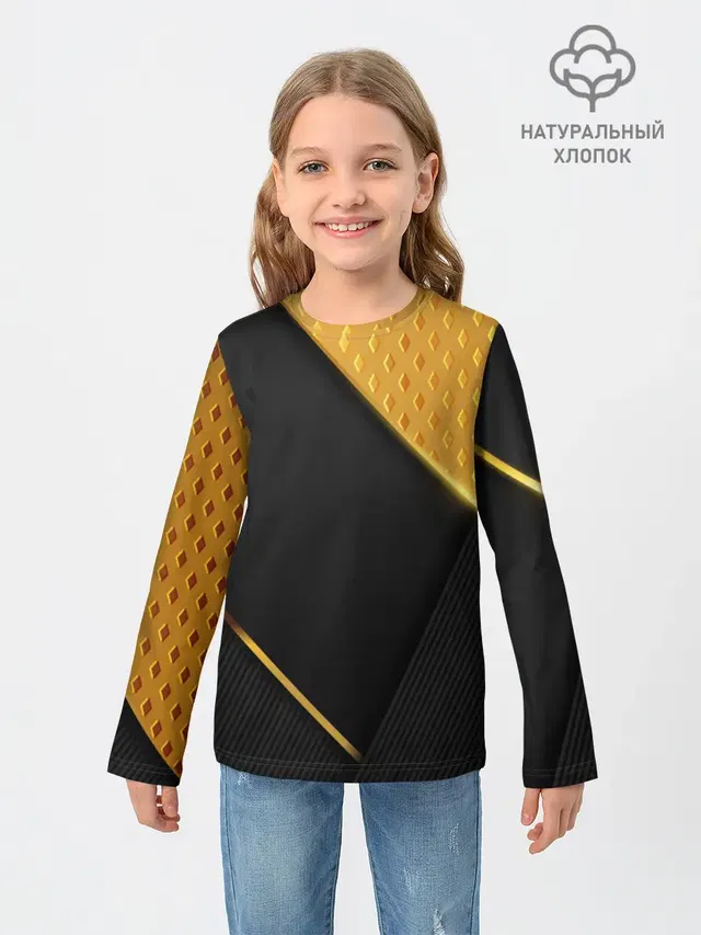 Детский лонгслив с принтом «Модные — 3D BLACK & GOLD»