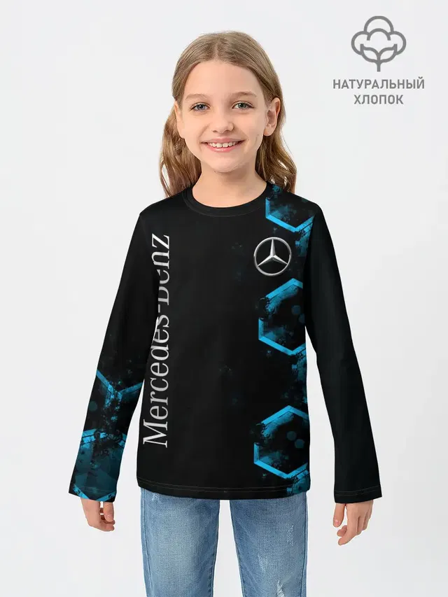 Детский лонгслив с принтом «Merсedes — Mercedes — Мерседес — Неон»