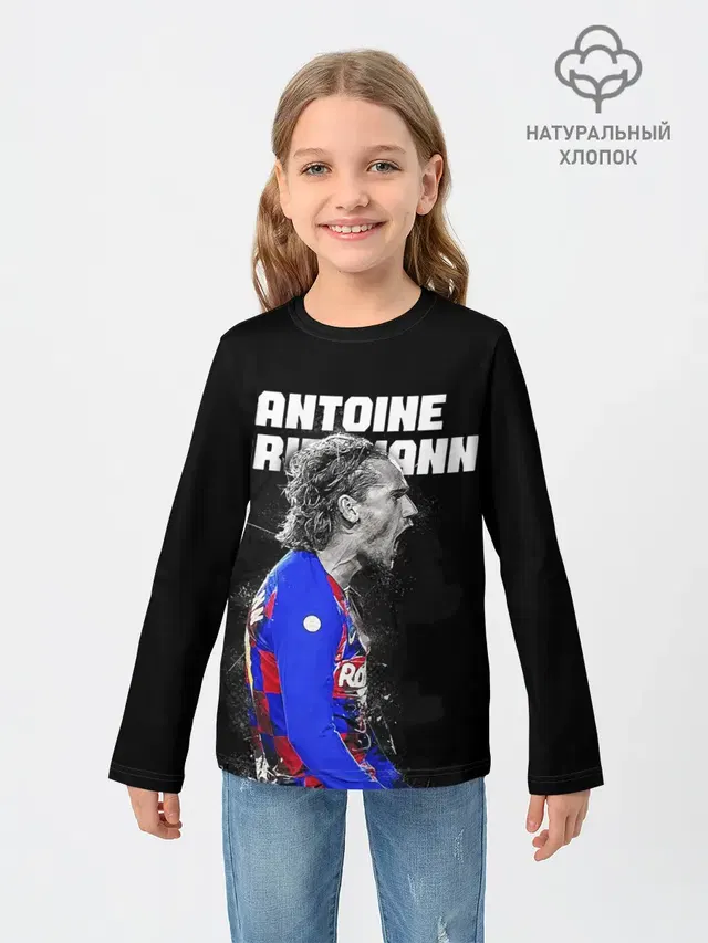 Детский лонгслив с принтом «Антуан Гризманн — ANTOINE GRIEZMANN — ГРИЗМАНН»