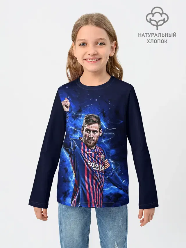 Детский лонгслив с принтом «Барселона — Lionel Messi — 10»
