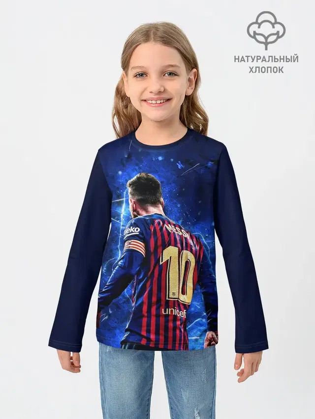 Детский лонгслив с принтом «Барселона — Leo Messi — Лео Месси — 10»