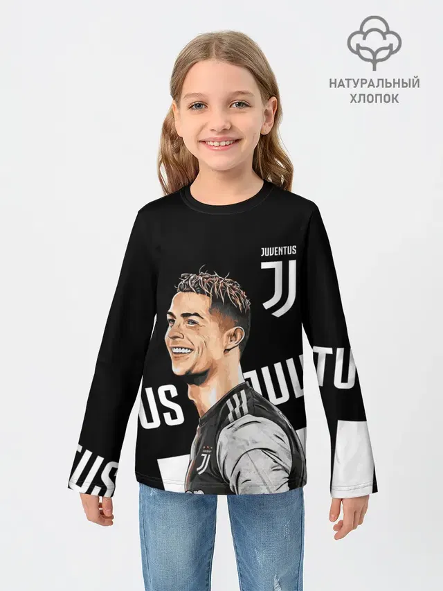 Детский лонгслив с принтом «Криштиану Роналду — JUVENTUS»