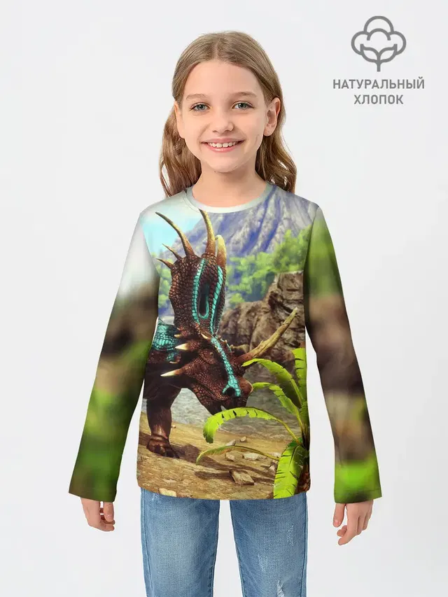 Детский лонгслив с принтом «Styracosaurus — Ark Survival — АРК СУРВИВАЛ»