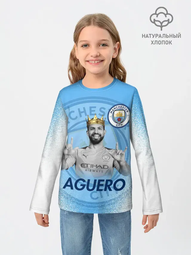 Детский лонгслив с принтом «Серхио Агуэро — SERGIO AGUERO»