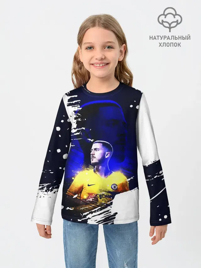 Детский лонгслив с принтом «Эден Азар — EDEN HAZARD»