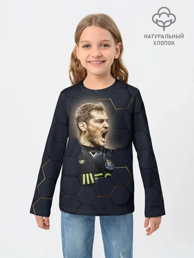 Детский лонгслив с принтом «Реал Мадрид — Iker Casillas»