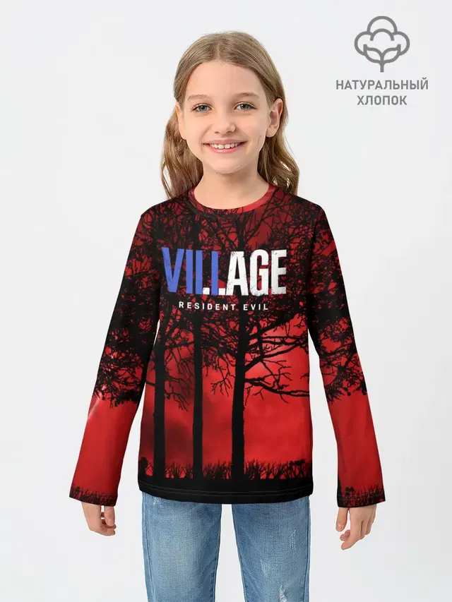 Детский лонгслив с принтом «Blood moon — Resident Evil Village»