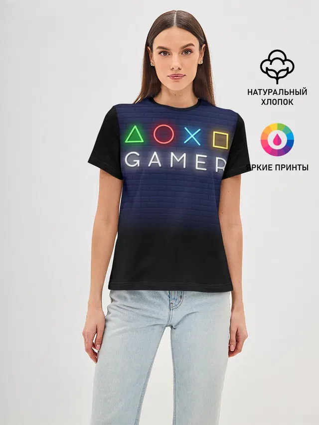 Женская базовая футболка с принтом «Разные игры — Doxo Gamer»