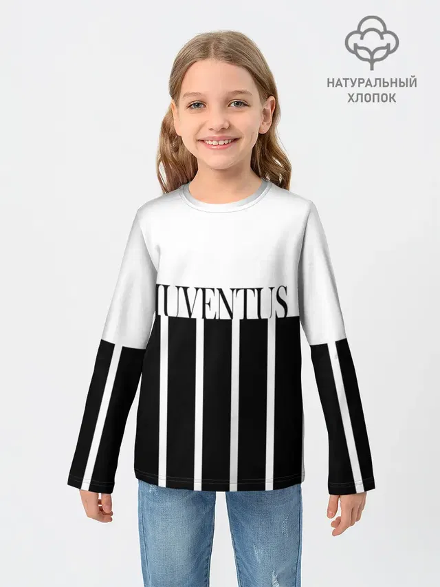 Детский лонгслив с принтом «Ювентус — Tee Black and White»