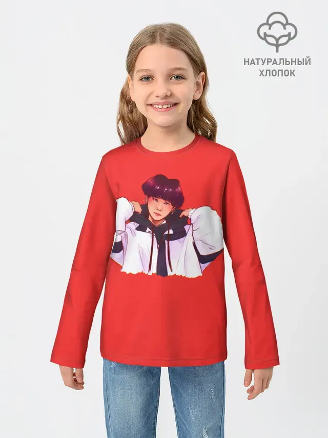 Детский лонгслив с принтом «BTS — Suga Red»