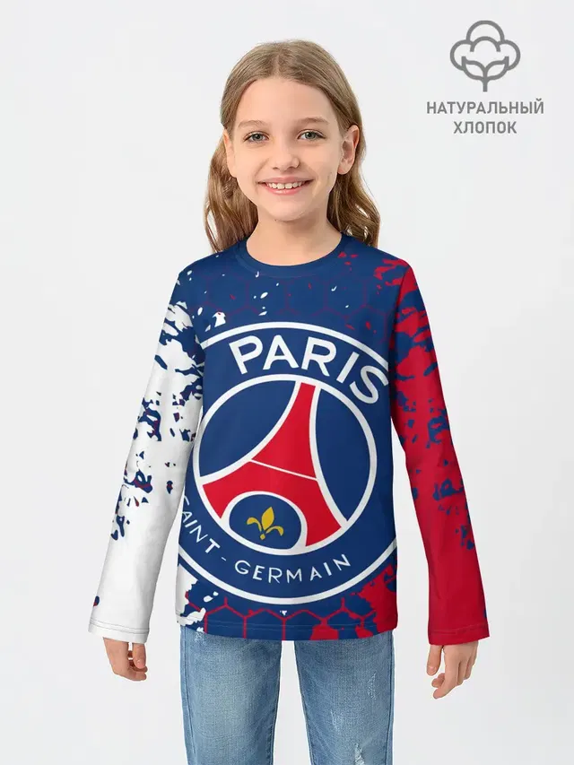 Детский лонгслив с принтом «ПСЖ — ФК ПСЖ — FC PSG — PARIS SG»