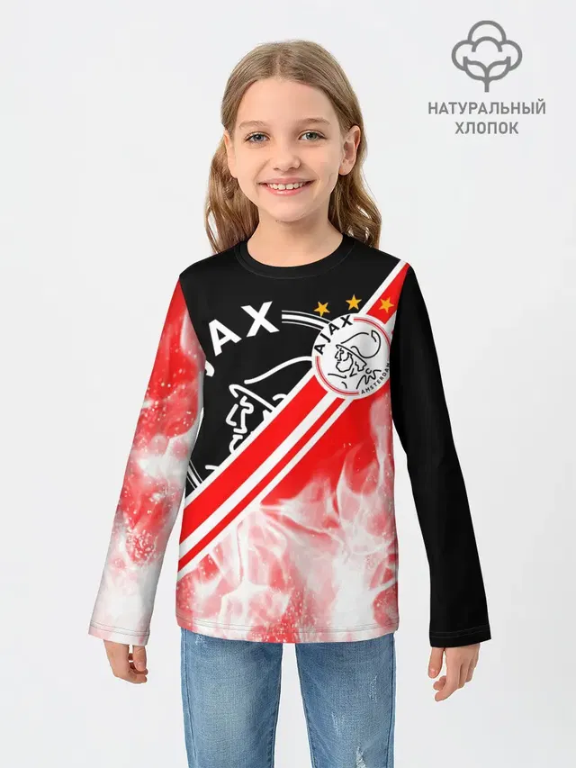 Детский лонгслив с принтом «Разные футбольные принты — FC AJAX AMSTERDAM — ФК АЯКС»