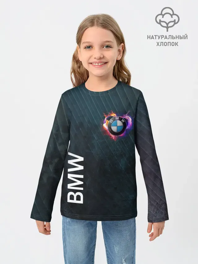 Детский лонгслив с принтом «BMW — BMW Heart. Grooved Texture»