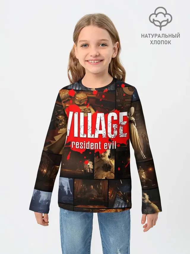 Детский лонгслив с принтом «Castle Dimitrescu — RESIDENT EVIL 8 VILLAGE»