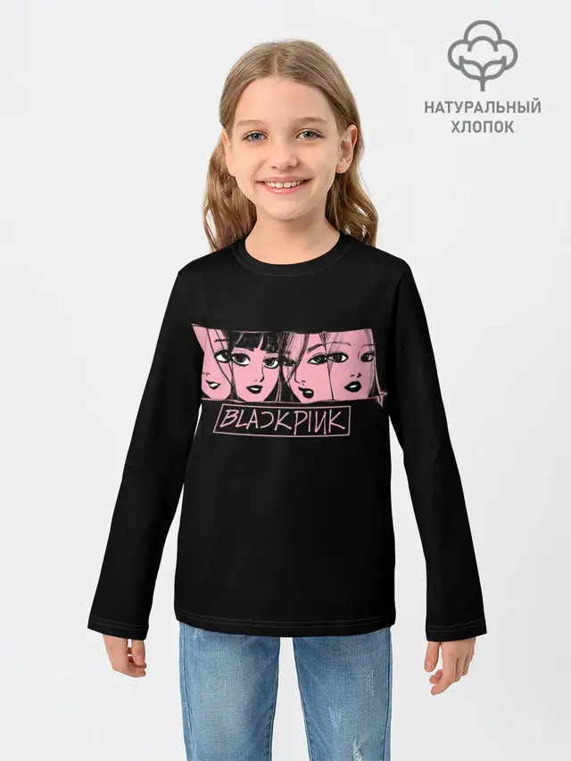 Детский лонгслив с принтом «BlackPink — Black Pink Art»