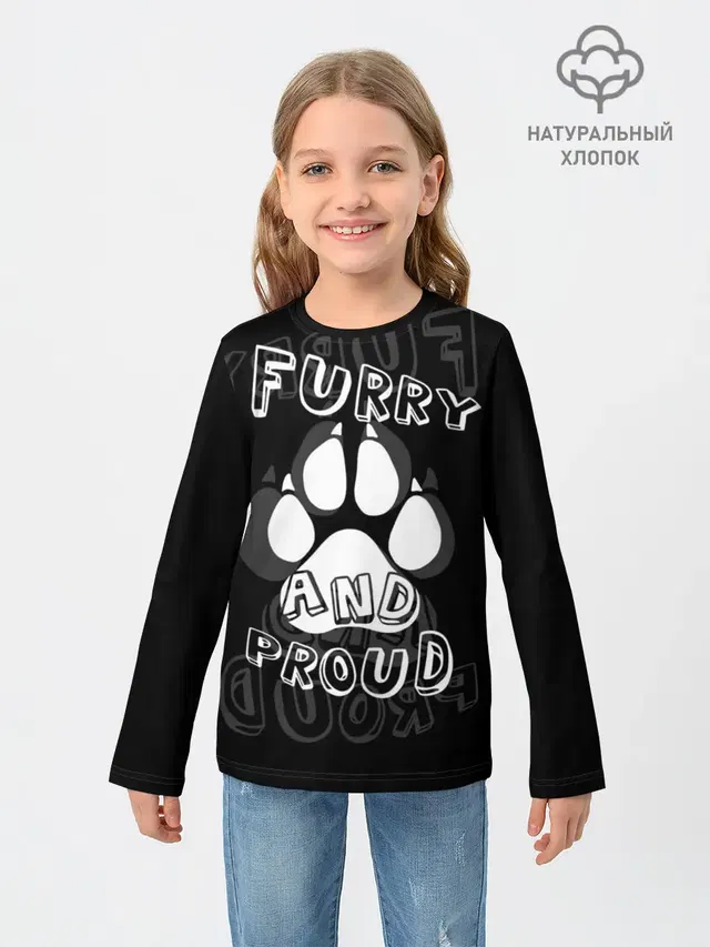 Детский лонгслив с принтом «Разные звери — Furry proud»
