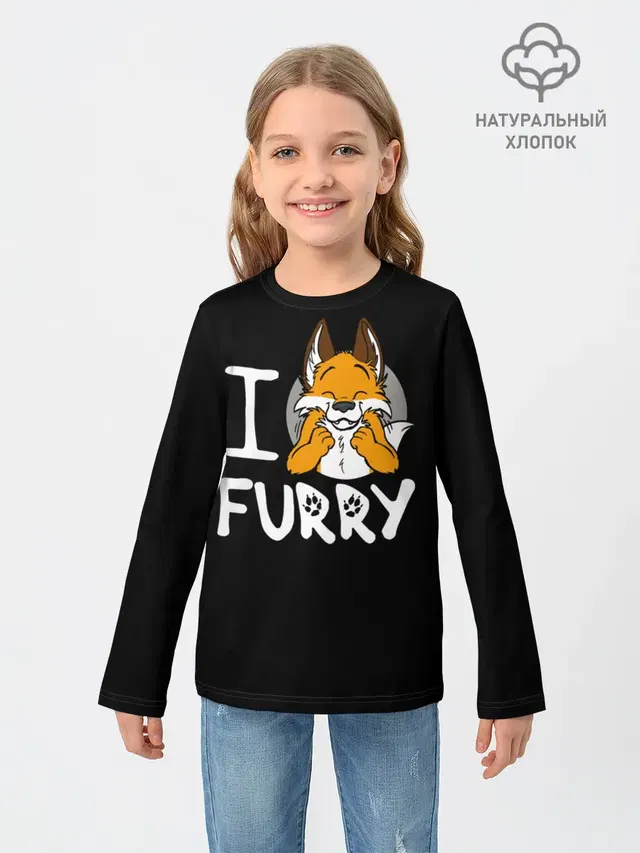 Детский лонгслив с принтом «Разные звери — I love furry»