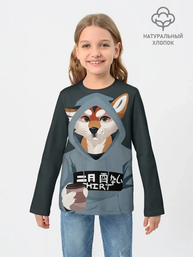 Детский лонгслив с принтом «Лисы — Furry fox»