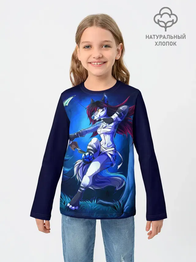 Детский лонгслив с принтом «Разные звери — Furry warrior»