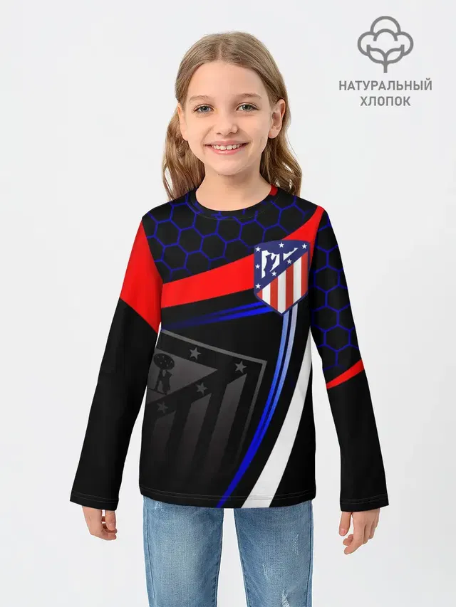 Детский лонгслив с принтом «Атлетико Мадрид Atletico — ATLETICO»